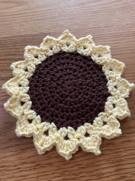 crochet sunflower coaster