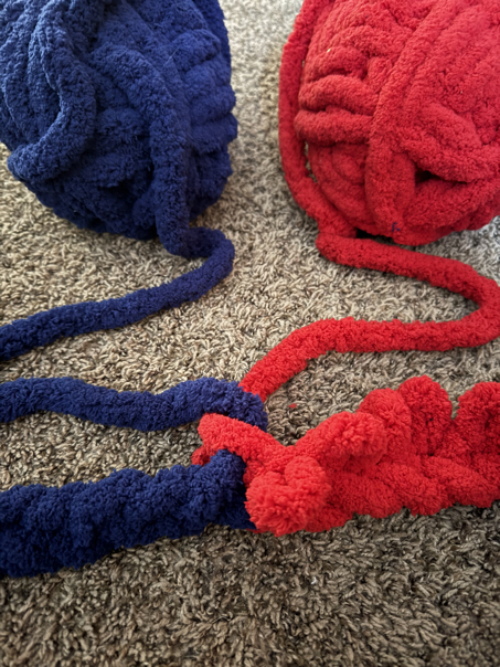 chunky finger knit blanket on the diagonal step 8