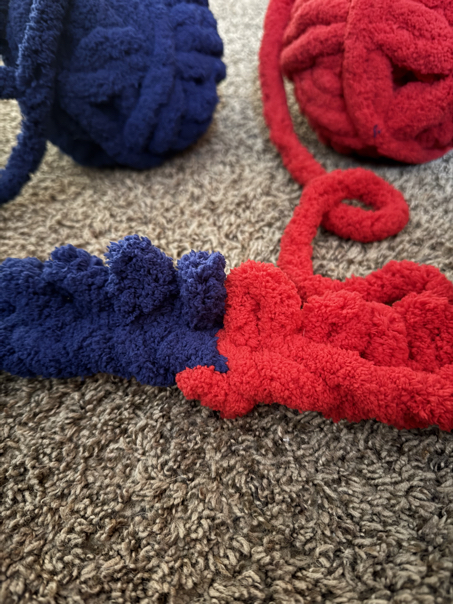 chunky finger knit blanket on the diagonal step 9