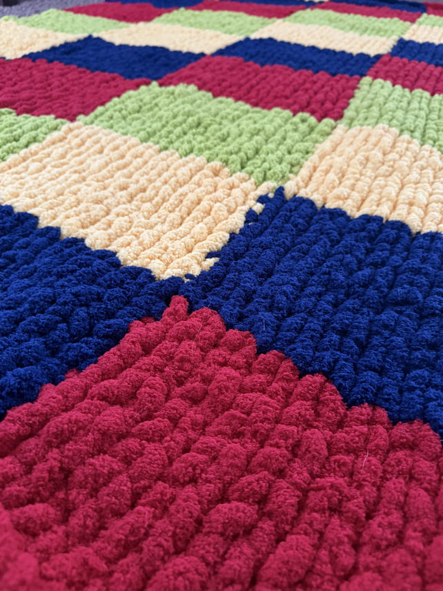 diagonal chunky yarn blanket pattern