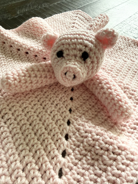 crochet pig lovey and blanket