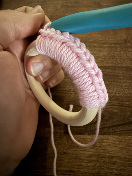 blanket stitch kitchen towel topper step 3
