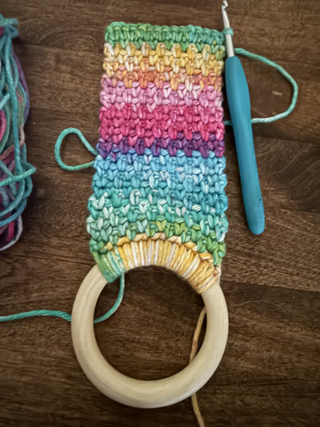moss stitch kitchen towel topper step 3